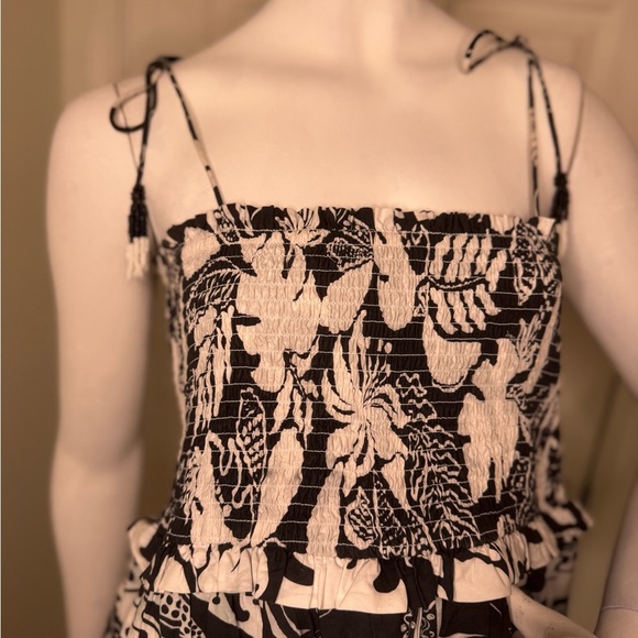 FARM RIO Black/White POPLIN BEADED TROPICAL CELESTIAL SUNS MIDI DRESS M - Picture 5 of 12